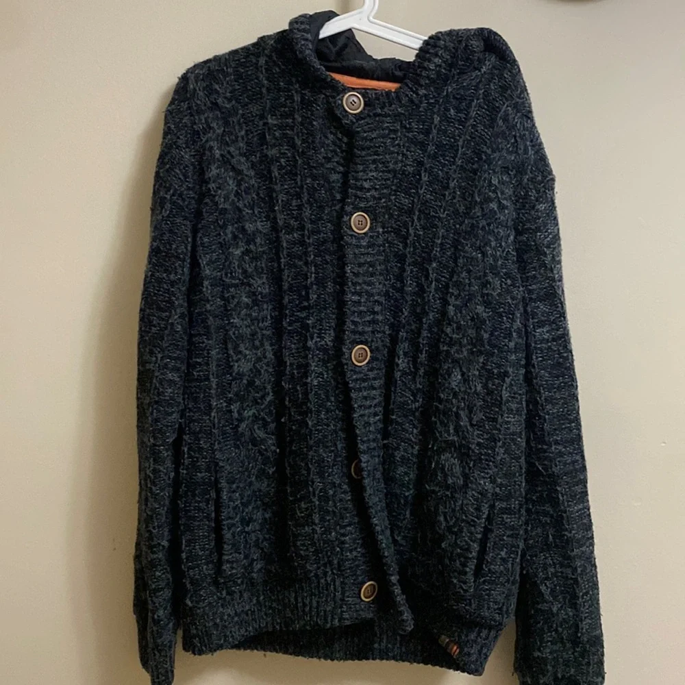 TRIPLE FIVE SOUL MEN INSULATED MOHAIR BLEND HOODED CARDIGAN SWEATER JACKET - Picture 1 of 7